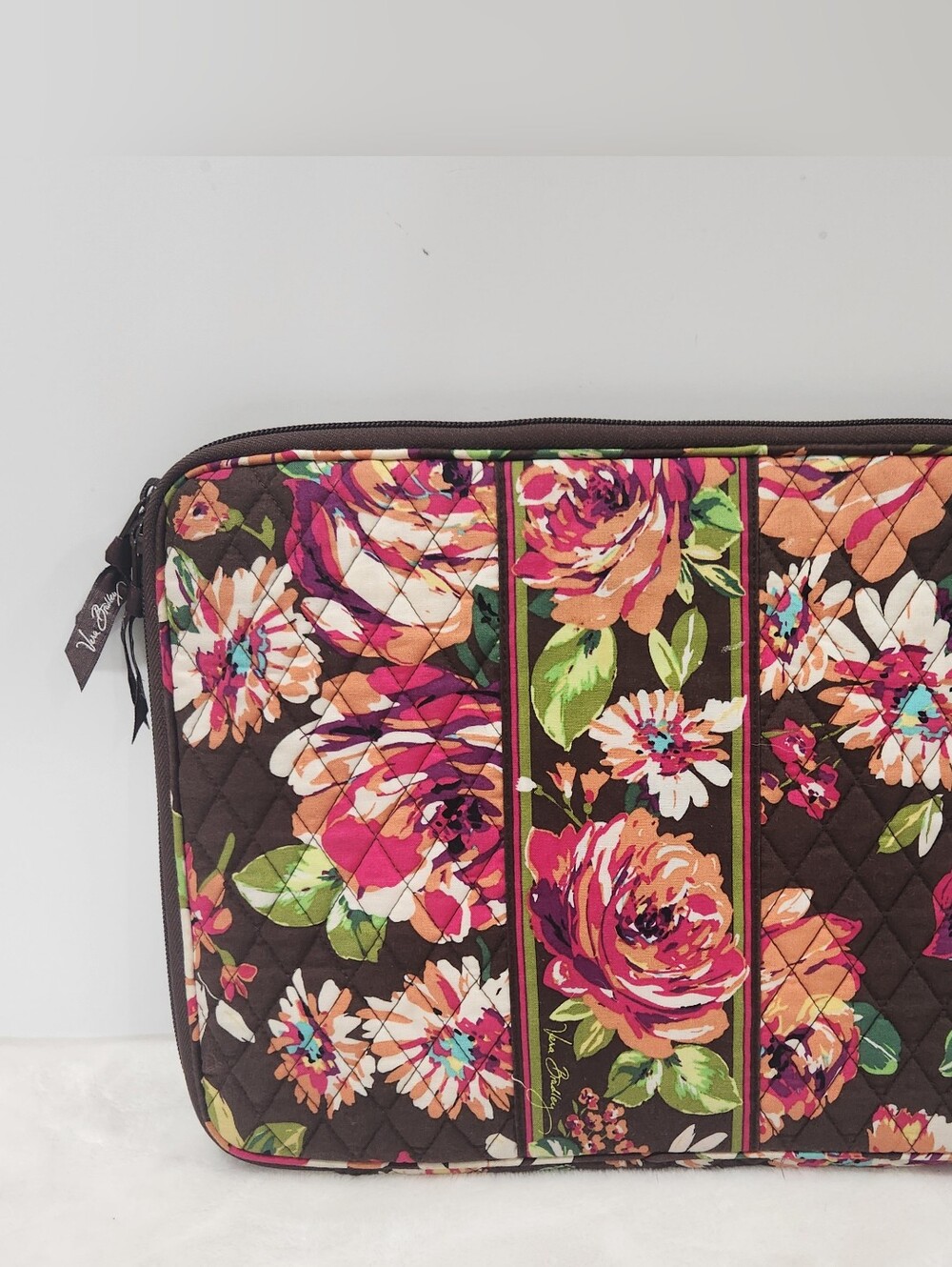 Vera Bradley Retired English Rose Brown Pink Quilted Tech Laptop Sleeve Case - Picture 5 of 11